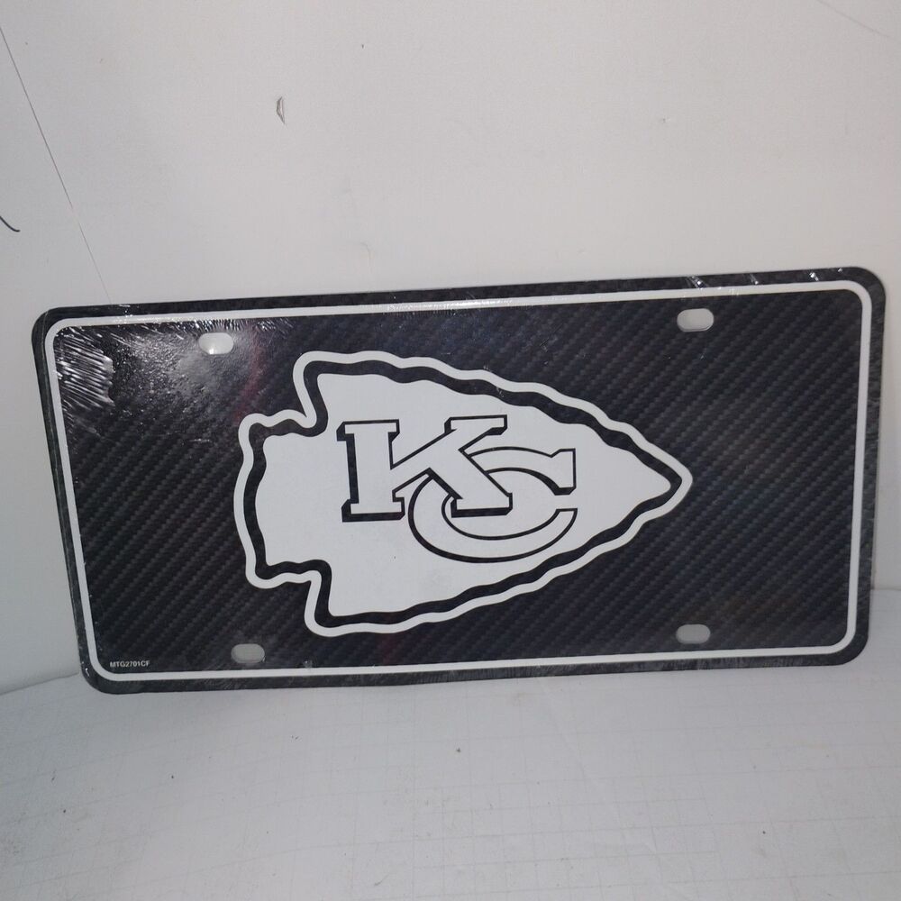 KANSAS CITY CHIEFS BLACK SILVER Carbon Fiber SPECIALTY LICENSE PLATE NFL Sealed